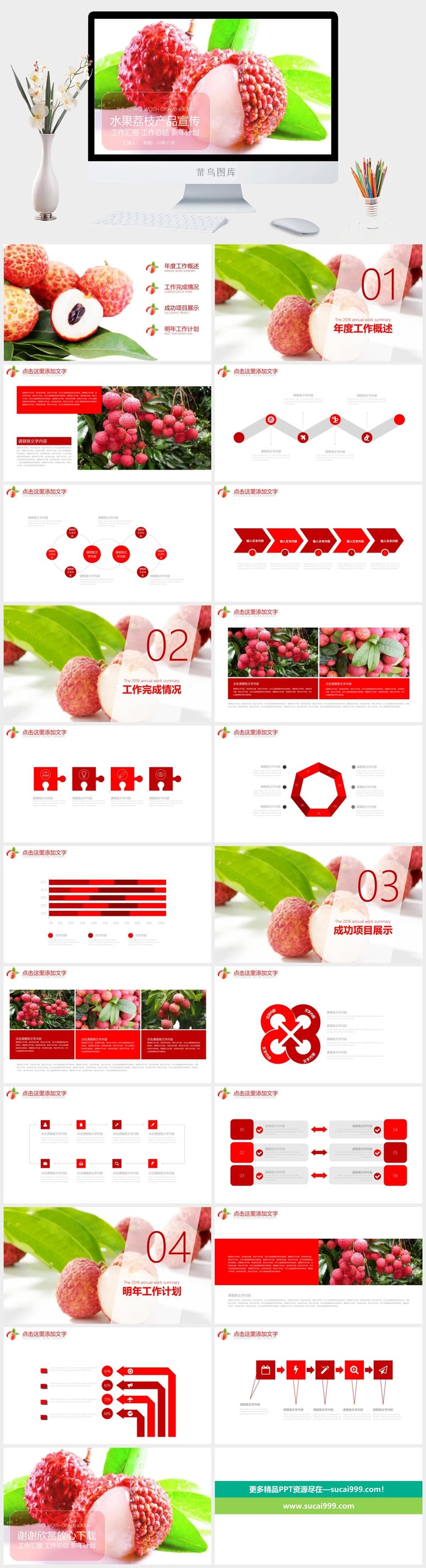 水果荔枝产品宣传工作总结PPT模板