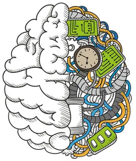 机械大脑与人工大脑卡通对比