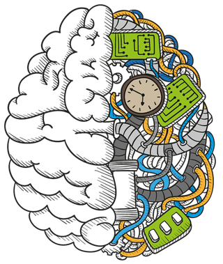 机械大脑与人工大脑卡通对比