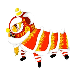 新年春节虎年元宵手绘人物舞狮卡通狮子头插画元素PSD设计素材