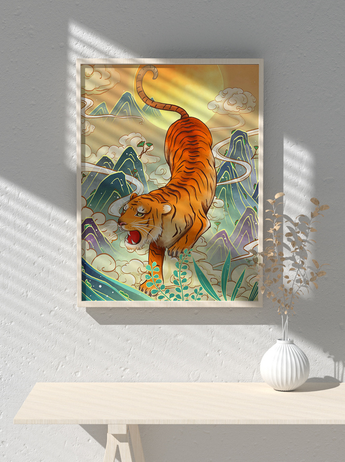 2022新年可爱卡通虎年国潮风海报