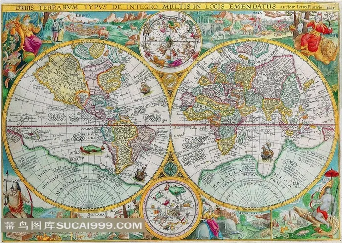 欧洲经典人物插画世界地图高清图片