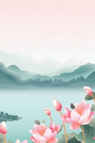 水墨山水风景国风荷花背景