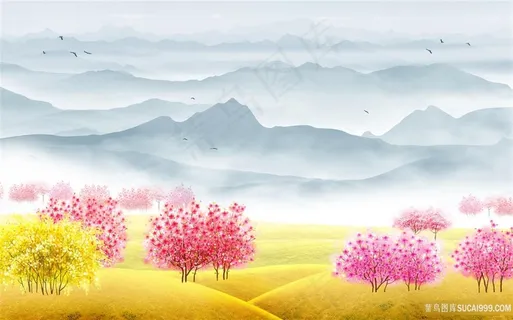 十里桃花风景字画高清分辨率喷绘打印办公室挂画素材山水花草 十里桃花风景字画高清分辨率喷绘打印办公室挂画素材山水花草