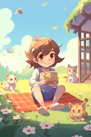 草地野餐男孩和小鸟背景