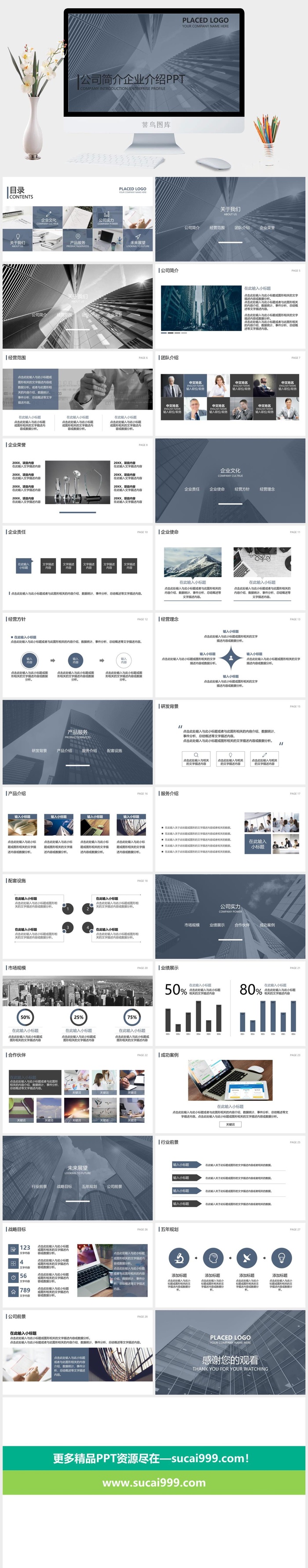 蓝色简约商务公司简介企业介绍通用PPT模板