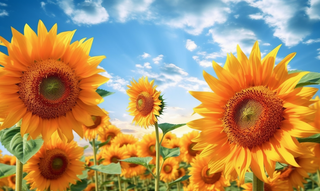 蓝天白云下盛开的向日葵摄影图