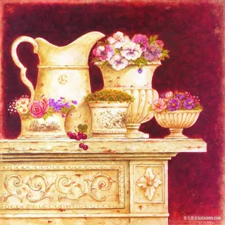 复古花卉唯美柜子油画