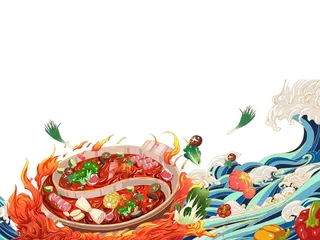 国潮风火锅插画6