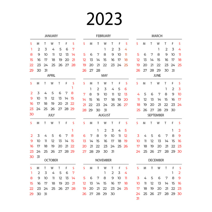 2023年日历白色背景