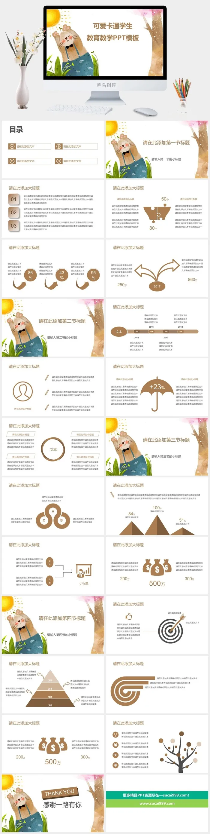 可爱卡通学生课件教育教学PPT模板