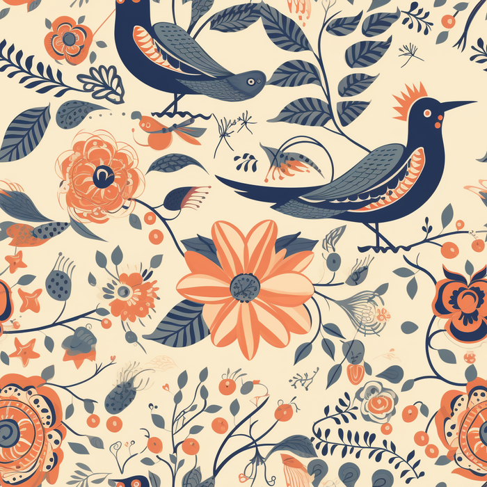 花鸟图，插画风格，无缝贴图，素材