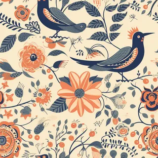 花鸟图，插画风格，无缝贴图，素材