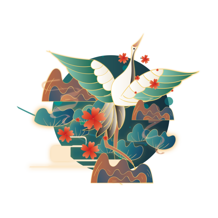 国潮仙鹤插画免扣素材设计素材