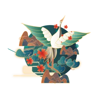 国潮仙鹤插画免扣素材设计素材