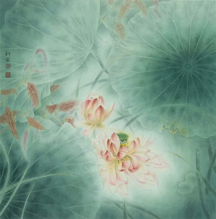 梦里水乡荷花游鱼工笔画