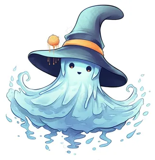 万圣节幽灵鬼魂蓝色卡通插画免抠