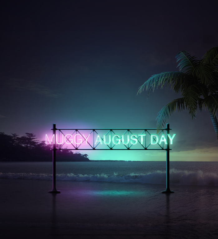 黑夜中的幻彩霓虹灯海报PSD分层素材