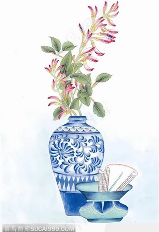 工笔画花瓶图