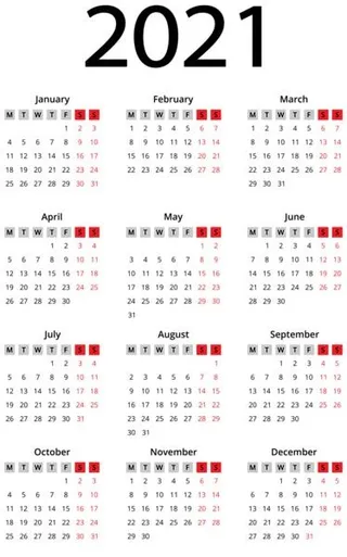 2021 年日历 PNG免抠