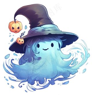 万圣节幽灵鬼魂蓝色卡通插画免抠