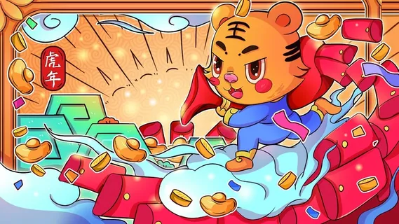 虎年暴富国潮风红包大放送的老虎吉祥物 虎年暴富国潮风红包大放送的老虎吉祥物