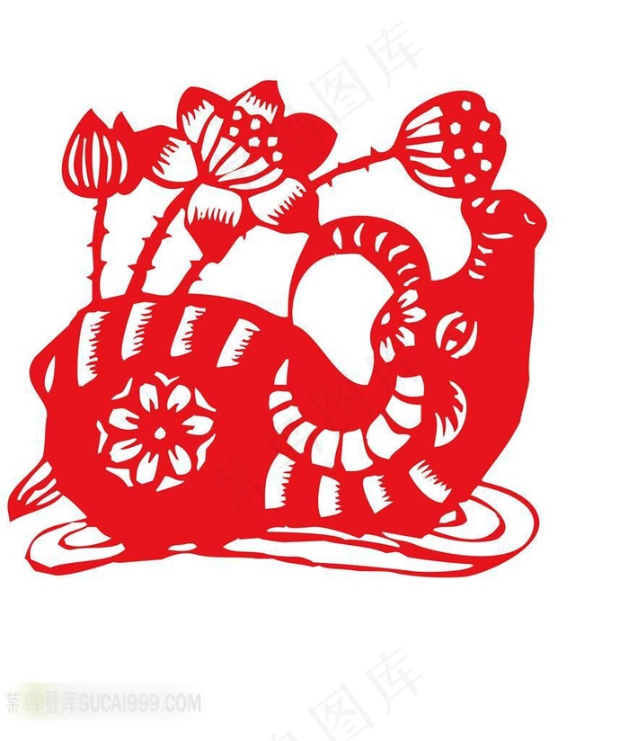 莲花和水牛剪纸图片