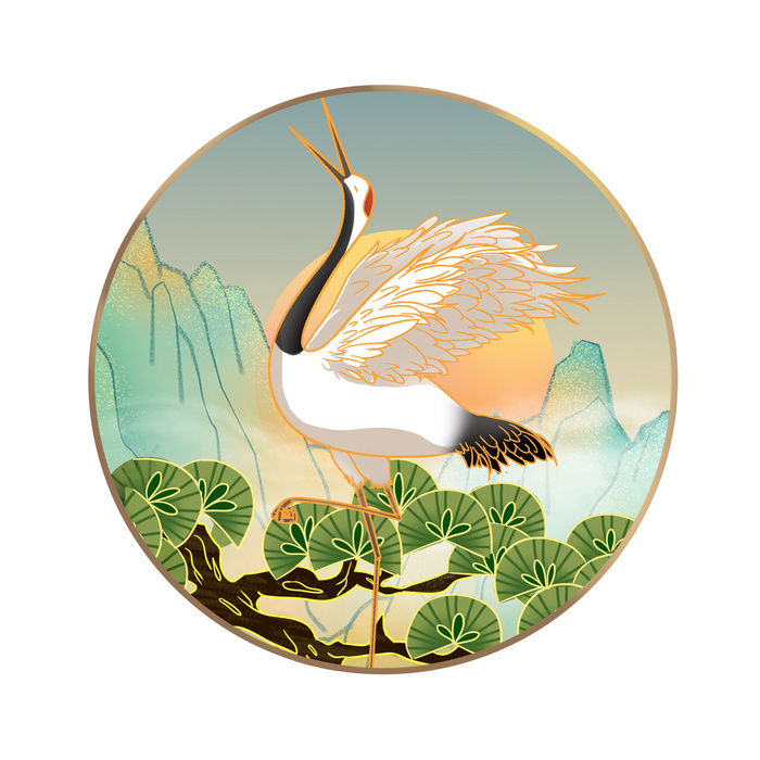 中国风国潮仙鹤山水插画手绘元素场景PSD设计素材psd模版下载