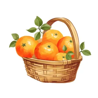 一篮橘子水果插画免抠