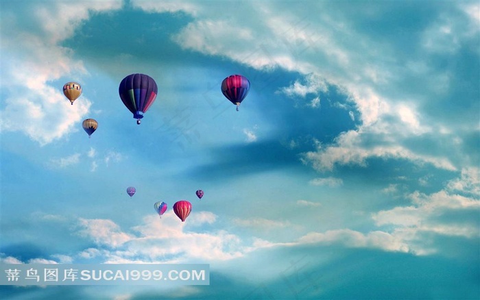 蓝天白云彩色降落伞