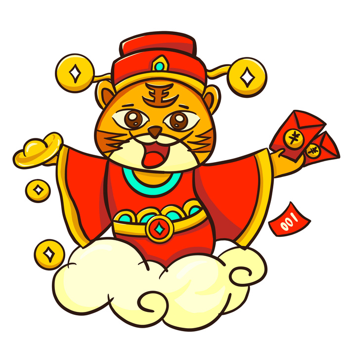 手绘2022虎年新年春节卡通老虎形象IP插画元素PSD设计素材图案