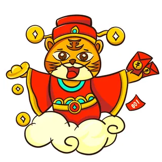 手绘2022虎年新年春节卡通老虎形象IP插画元素PSD设计素材图案