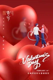 红色喜庆情人节海报