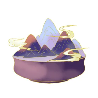 时尚微景观山水装饰庭院祥云中式国潮风插图插画元素素材设计模板