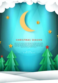 创意剪纸风圣诞节圣诞树圣诞老人麋鹿雪花3D立体海报