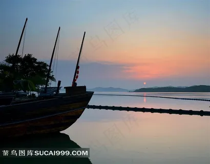 江苏太湖夕照船舶风景素材