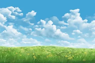 春天的蓝天白云草原很美背景图