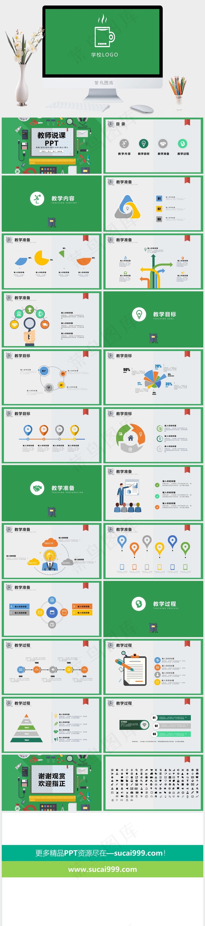 说课绿色简洁营销PPT模板