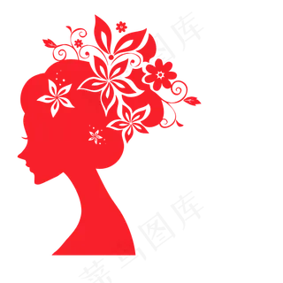 美女红色剪纸剪影美发美容
