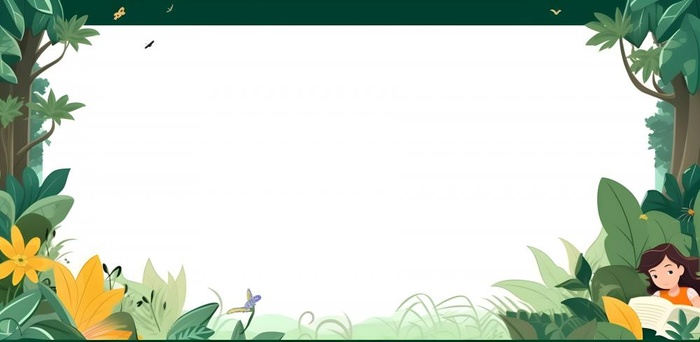 绿色植物女孩树木边框背景(3600x1761)