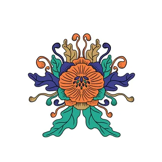 复古中国风国潮敦煌花纹花草插画手绘装饰小元素PSD素材