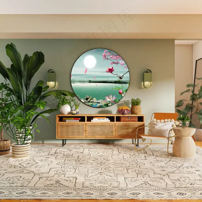 荷花梅花山水图客厅卧室装饰画玄关画 荷花梅花山水图客厅卧室装饰画玄关画