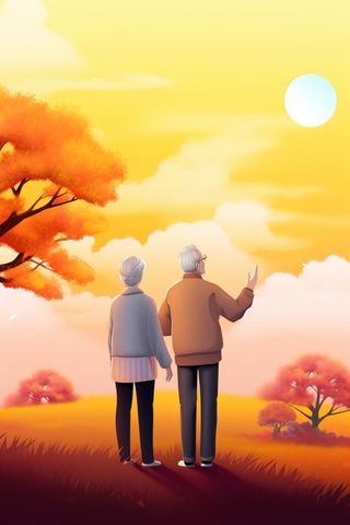 老人插画人物故事意境背景