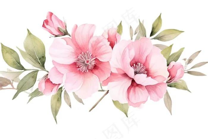 桃花粉色花朵插画免抠(1344x896)