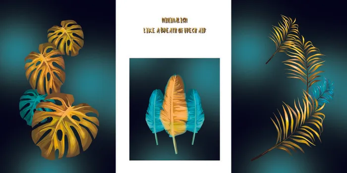 现代简约金色叶子植物晶瓷抽象ai矢量模版下载