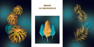 现代简约金色叶子植物晶瓷抽象