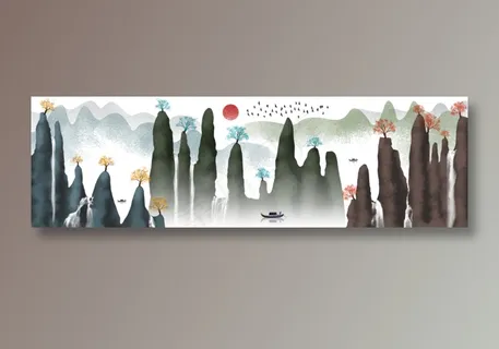 中国风水墨画山水花鸟树木帆船日出客厅卧室玄关画酒店装饰画高清背景图 中国风水墨画山水花鸟树木帆船日出客厅卧室玄关画酒店装饰画高清背景图