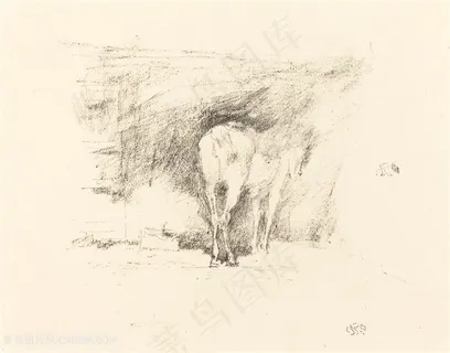 惠斯勒素描手绘马棚装饰画