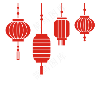 中国风 手绘 卡通元素 传统 复古红 灯笼装饰 PNG 免抠 