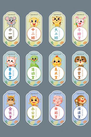 小清新可爱卡通动物幼儿园异形班级门牌导视牌
